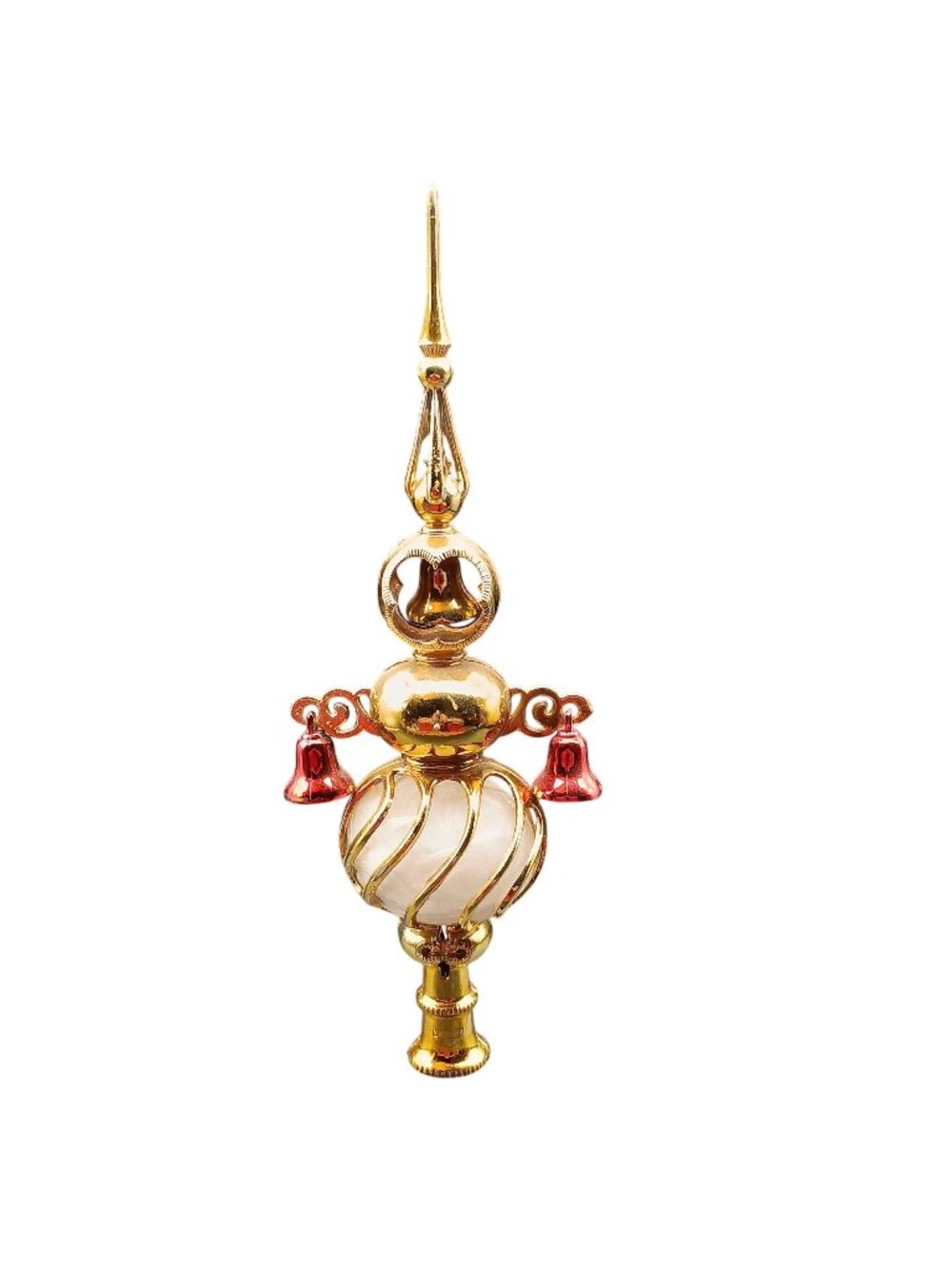 Vintage Bradford Carillon Spire Unbreakable Tree Topper with Red Bells & White